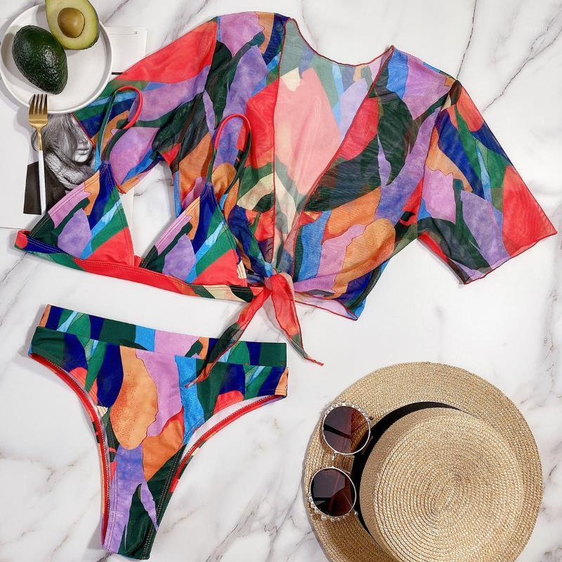 

Women' Swimwear 2022 Swimsuit Ladies Print Split Three-piece Outer Single Bikini, Red