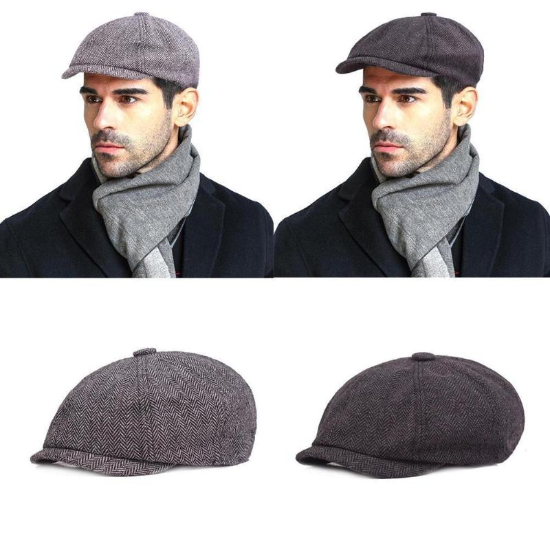 

Berets Men Vintage Beret Tweed Peaky Blinders Hat Sboy Spring Winter Flat Peaked Hats Painter, Darkgray