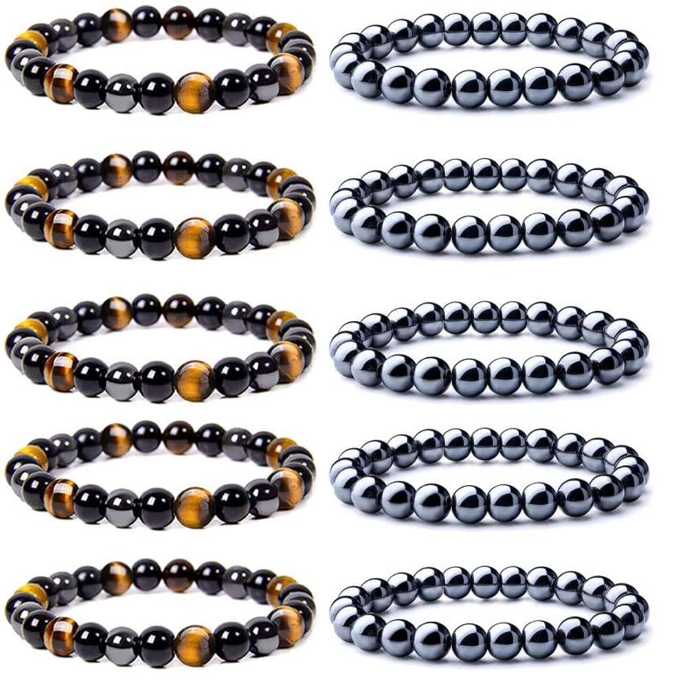 

Beaded Strands Wainis 8mm Black Hematite Bead Magnetic Therapy Bracelet For Men Women Magnet Stone Relieving Triple Protection Anxiet amudq