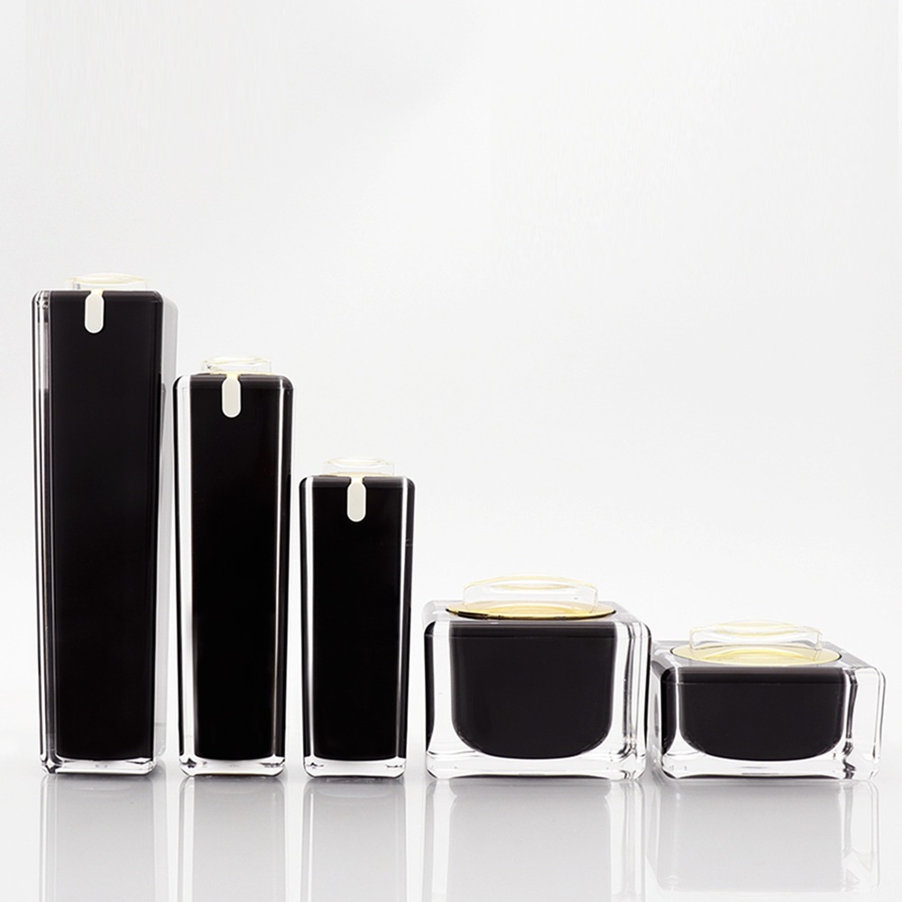 

30/50/100ml Square Black Acrylic Lotion Pump Cosmetic Bottles Luxury Skin Care 15/30/50g Cream Jar Makeup Avoid Light Container Pot F029