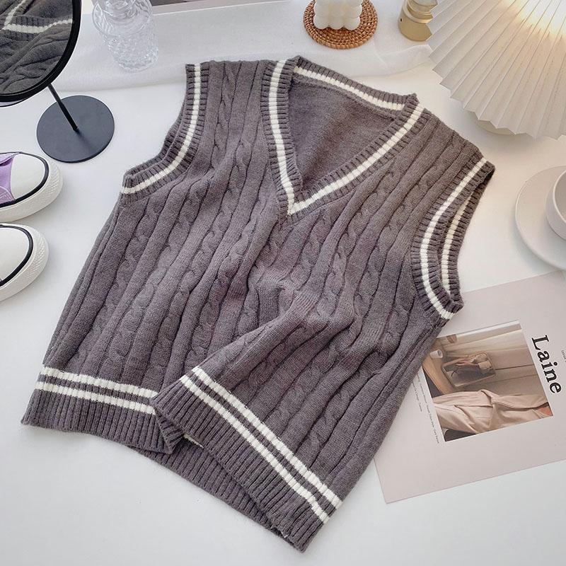 

Women's Tanks & Camis Spring Autumn Women V-neck Knitted Sweater Vest Casual Loose Tops Vintage Elastic Twist Woolen Pullover VestWomen's, Black