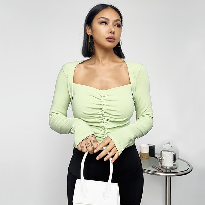 

Women' T-Shirt Women Long Sleeve Heart Neck Ruched Front TopWomen, Black