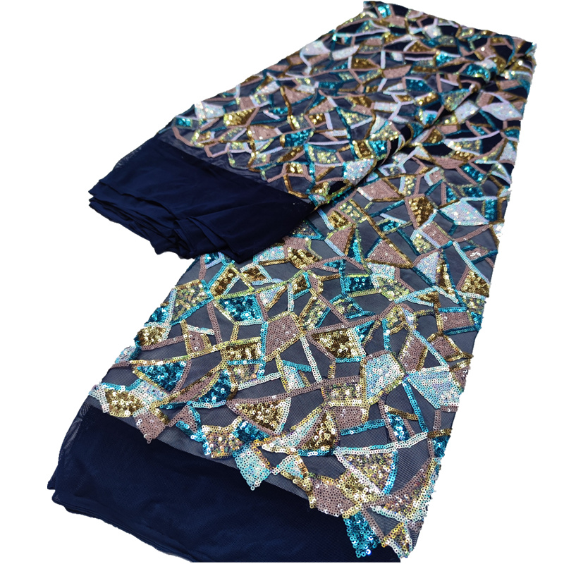 

Bule Velvet Sequence Lace Fabric 2022 High Quality African Swiss Voile Embroidery 3D Sequins Net Laces Fabrics 5 Yards For Sewing