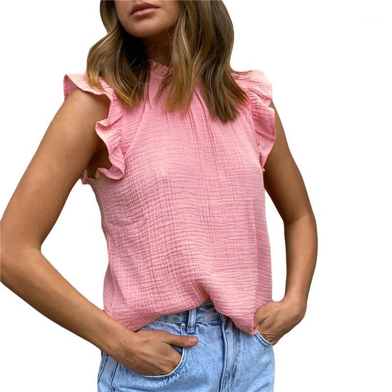 

Women' Blouses & Shirts Women Elegant Ruffle Trim Half High Neck Office Lady Solid Color Tops Womens And Haut Femme, Pink