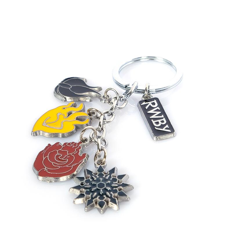 

Keychains Crescent Rose Keychain Metal Figure Key Chain Weiss Schnee Zinc Alloy Keyring 5 In 1 Cosplay Props Gift