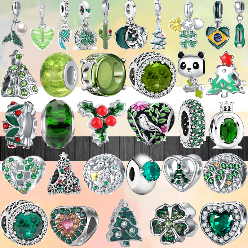 

Fit pandora charms 925 bracelet Bead Original box Green Zircon Positioning Buckle House Glass European charm jewelry