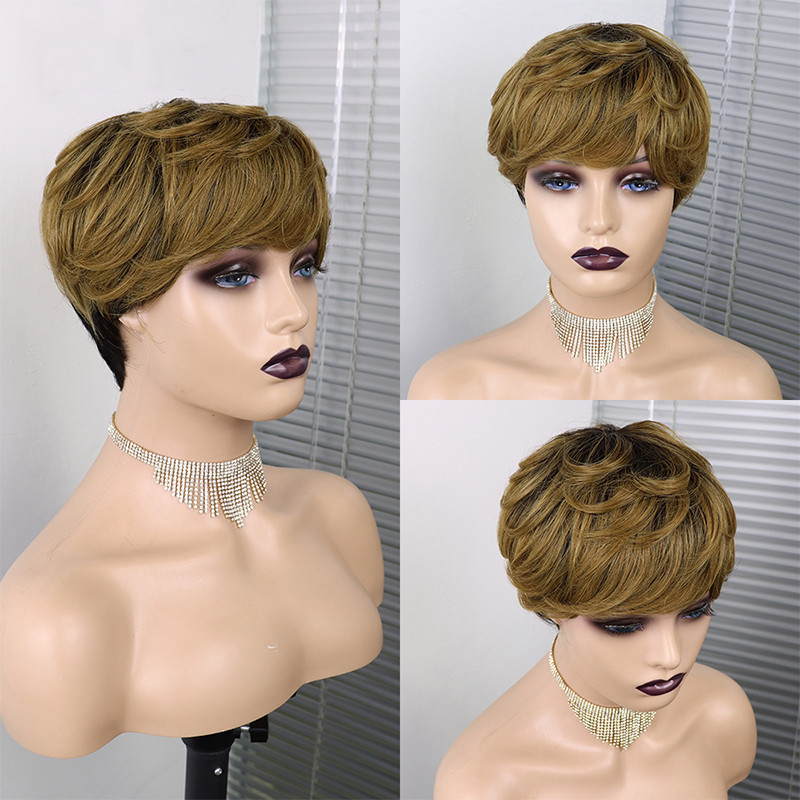 

LX Brand Short Bob Pixie Straight Wig Human Hair Wigs For Black Women Hightlight Wigs With Bangs Cheap Yellow Peruvian Wig Straight Wigsfact, 130%