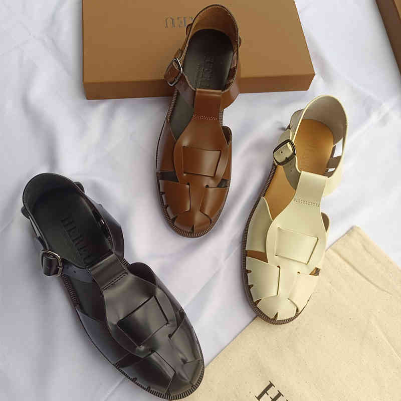 

Sandals Cattle niche hereu genuine leather bag head sandals women's year summer one line buckle Roman shoes JM5R, 2# shoe box