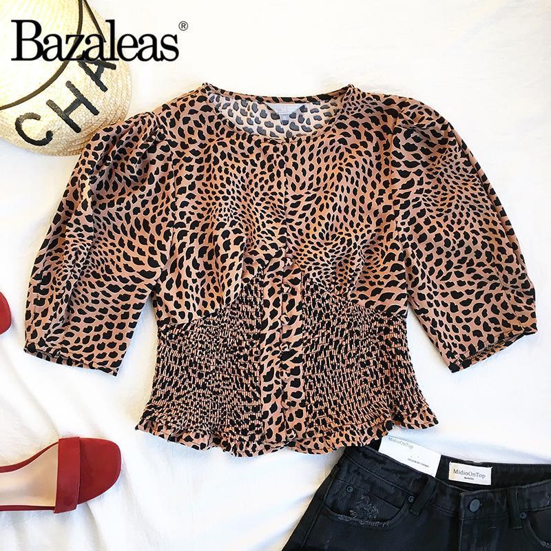 

Women' Blouses & Shirts Bazaleas Vintage Brown Kisses Print Blouse Chic Adjustable Neckline Norma Women Leopard Blusas Mujer De Moda 2022, Tp1389 red n483