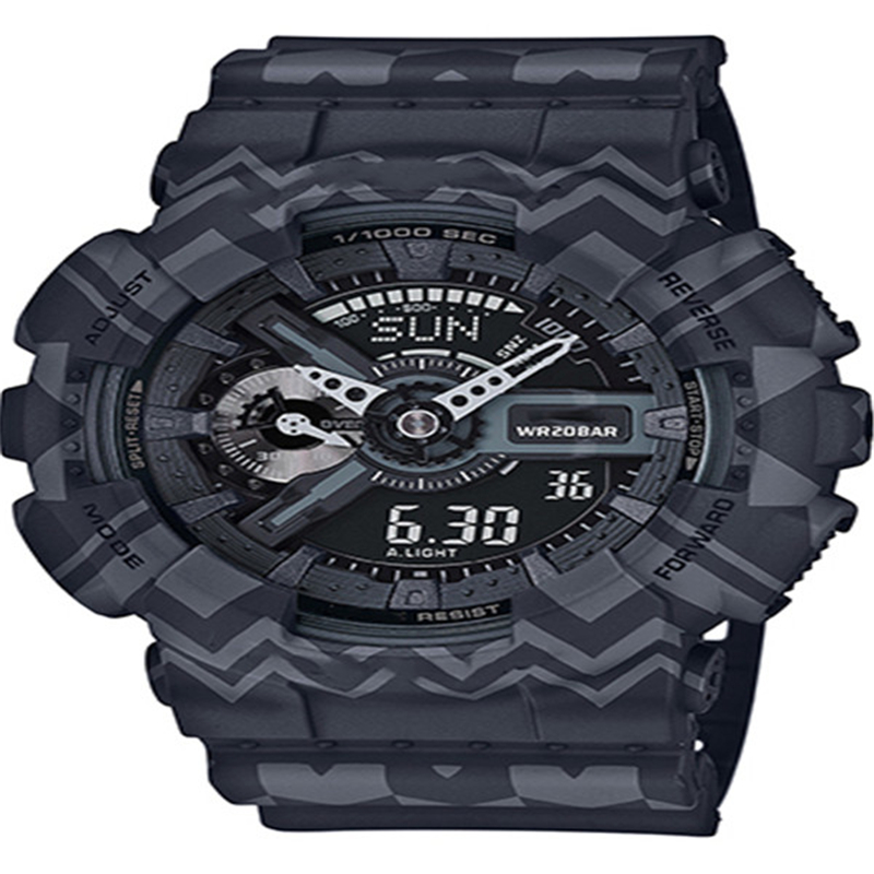 Iced Out Watch Sports Waterproof Digital Men's Watch Full Function Automatic Hand Raise Light LED World Time Oak Two Tone Series