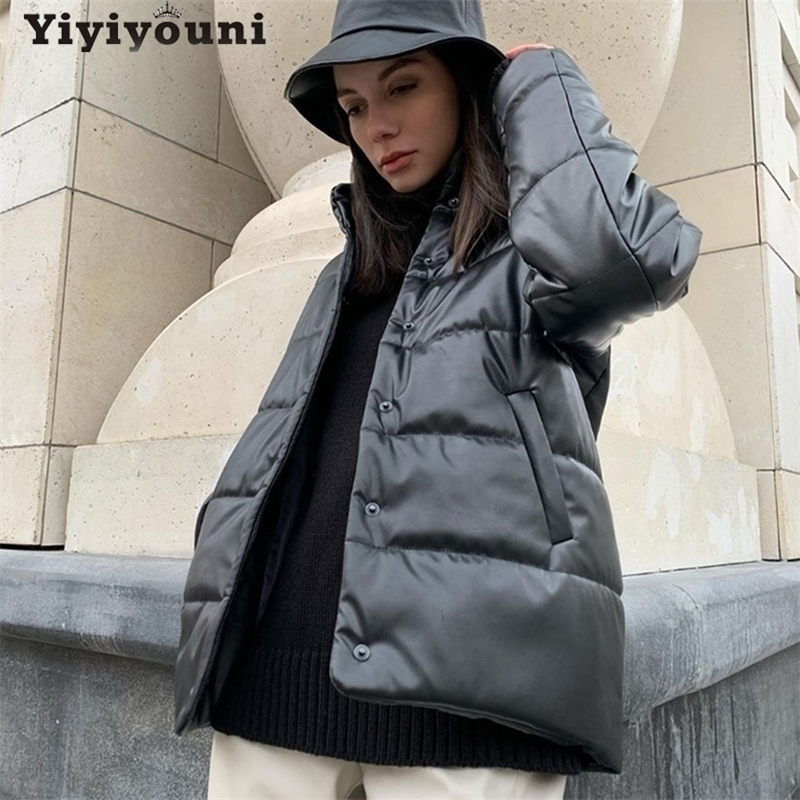 

Yiyiyouni Winter Warm Cotton Liner Leather Jackets Women Casual Thickening Padded Parkas Women Oversized Solid Coats Female 201201, 20258-apricot