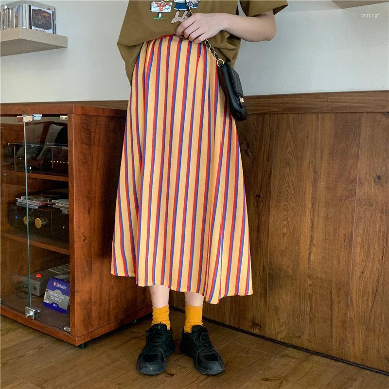 

Skirts HziriP 2022 Spring Striped Loose Leisure A-Line All Match High Waist Casual Students Fresh Streetwear Geometric Long, Photo color