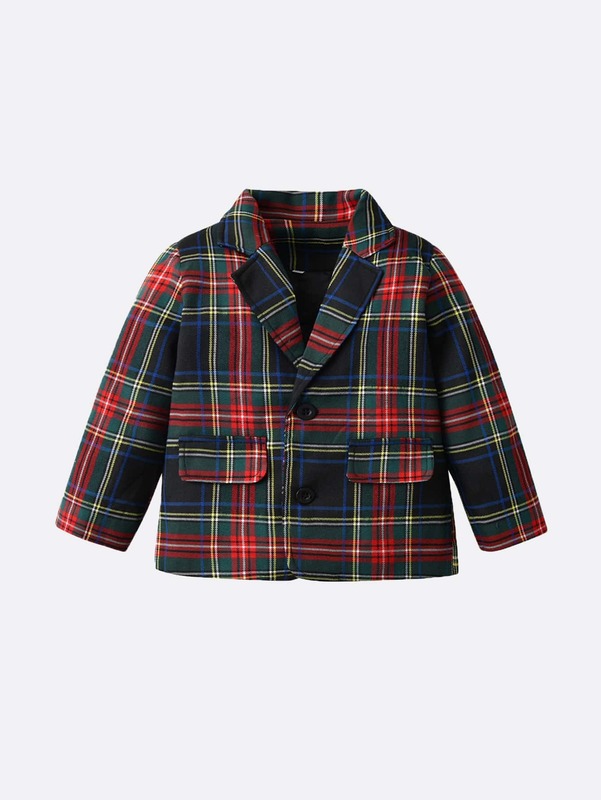 

Toddler Boys Plaid Pattern Lapel Collar Blazer SHE, Multicolor