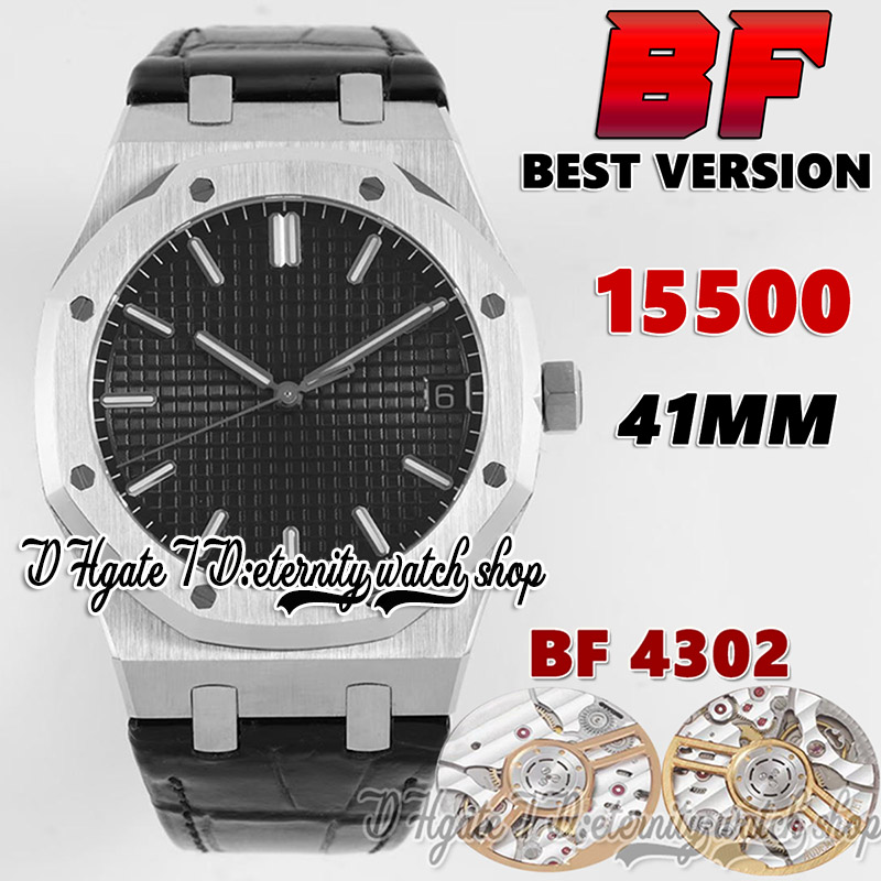 

2022 BFF bf15500 CAL.4302 bf4302 Automatic 41mm Mens Watch Stainless Steel Case Black Textured Dial White Stick Markers Leather Strap Super Edition eternity Watches, Watch waterproof production cost
