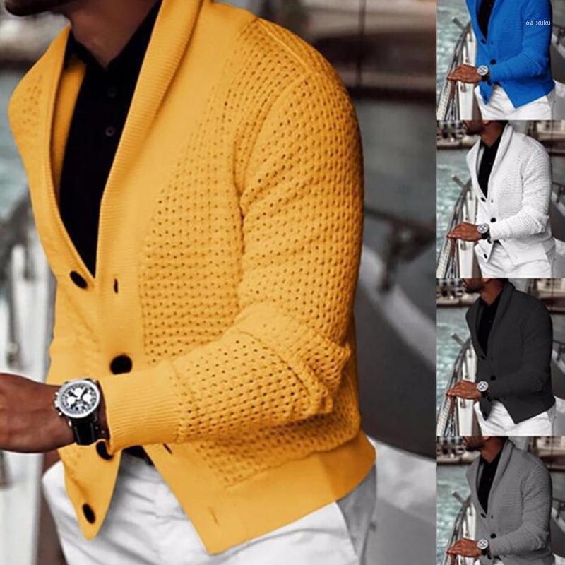 Pulls pour hommes Automne Hommes Couleur Solide Cardigan Creux Boutons Manteau Chaud Pull En Tricot JumpersMen's