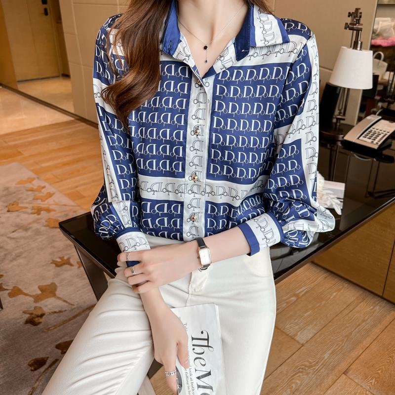 

Women' Blouses & Shirts Fashion Printing Ladies Silk 2022 Spring Summer Womens Long Lantern Sleeve Mujer Blusas Female TopsWomen, Multi
