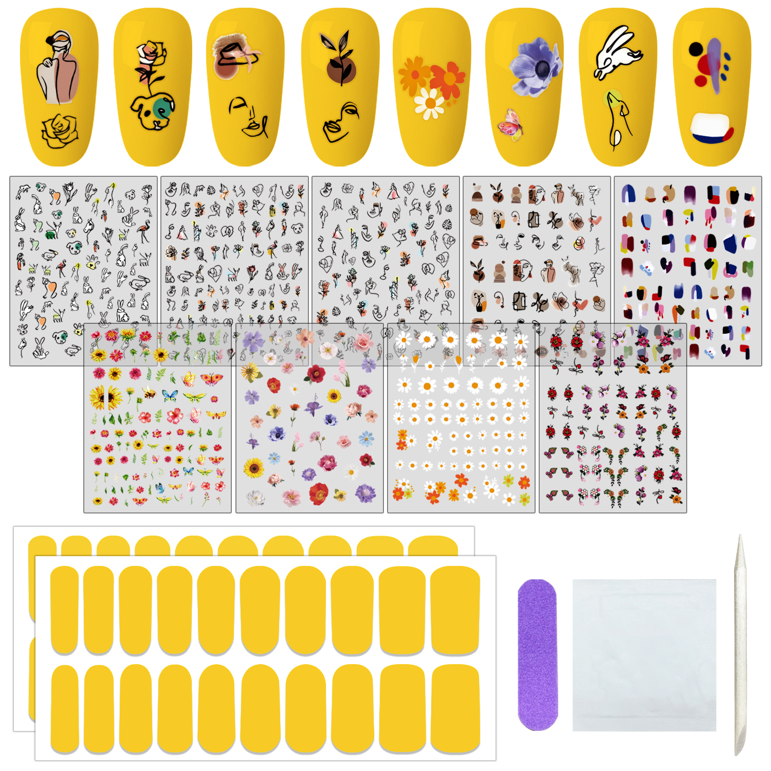 

Semi Cured Gel Nail Strips - Salon-Quality, Long Lasting, Easy to Apply & Remove - Includes 2 Prep Pads, Nail File & Wooden Stick, Yellow