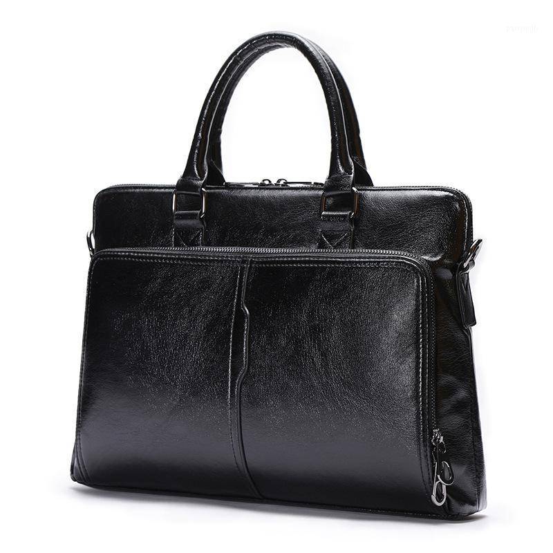 

Double Layer Design Men's Briefcase Soft High-grade PU Leather Male Business Bag 13" Laptop Shoulder Messenger Briefcases, Black
