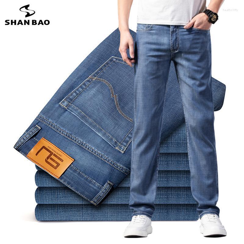 

Men's Jeans BAO Summer Brand Men's Fit Straight Ultra Thin Breathable Simple Casual Clothing Cotton Stretch Lightweight JeansMen's Heat2, Blue