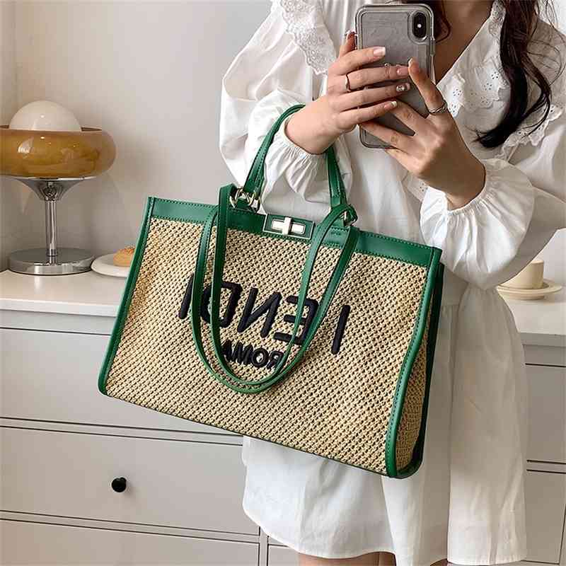 

Bags Large capacity bag women's 2022 new summer popular straw sling one shoulder versatile portable commuter Tote Bag Purse, Bj219 black