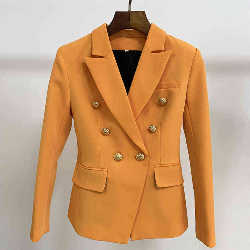 

Top Quality SXXL Orange Blazer Women Office Ladies Gold Double Breasted Buttons Autumn Winter New Fashion Formal Blazer Jacket J220813