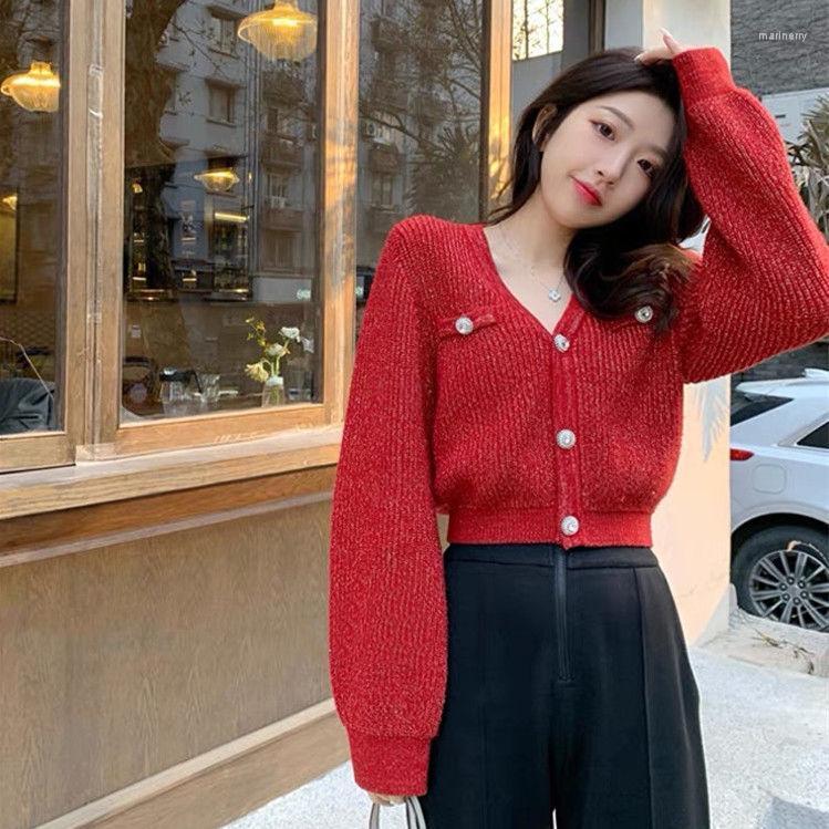 

Women' Knits & Tees Knitted Cardigan Women Vintage V Neck Solid Fashion Long Sleeve Female Outerwear Chic Top Single Breasted Jacket S14Wom, Black