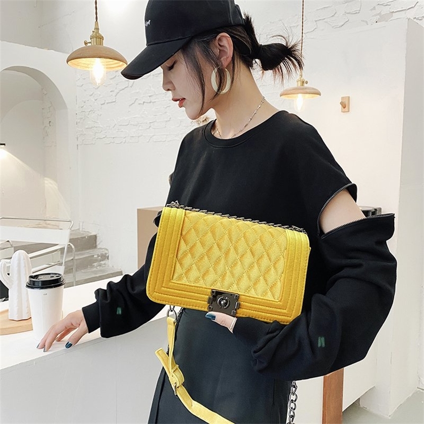 

56% OFF 2022 trendy s women's new fashion Single Shoulder Messenger chain gold rhombic square bag, Yellow