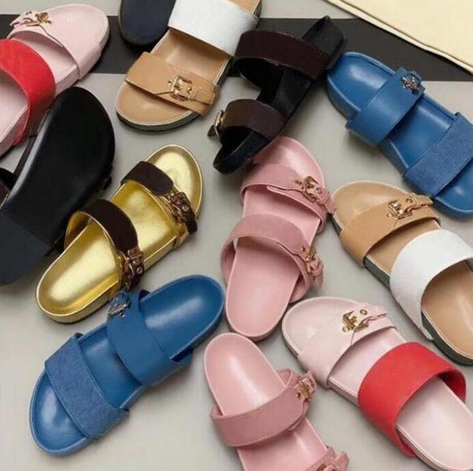 

Designer Women Slides Sandal Bom Dia Flat Mule Slipper Patent Canvas Men Beach Rubber Soles Summer Flip Flops with box sizze 35-46, 11