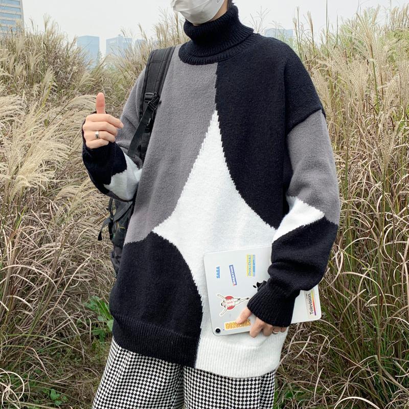 

Men's Sweaters Winter Turtleneck Sweater Men Warm Fashion Contrast Color Casual Knit Pullover Loose Long Sleeve Mens Jumper ClothesMen's Olg, Green