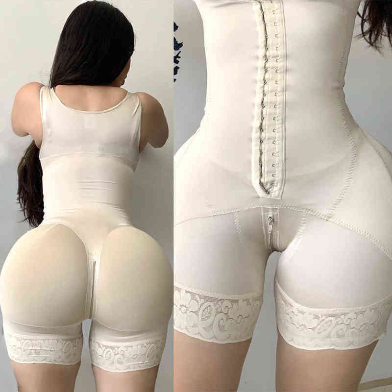 

Nxy Fajas Colombian Girdle Waist Trainer Butt Lifter Shapewear Women Tummy Control Body Shaper Front Hooks Sheath Slimming Flat 220613, Beige