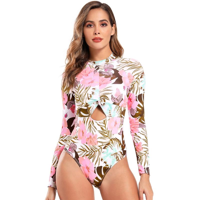 

Women' Swimwear Long Sleeves Sexy Cut-Out Print Swimsuit One Piece Plus Size Women SwimwearWomen