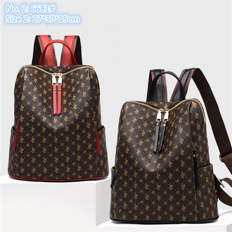 

Wholesale factory women shoulder bags 2 styles of large-capacity vertical printed backpack street trend contrast leather handbag simple Joker geometric casual bag, Coffee2-6681#
