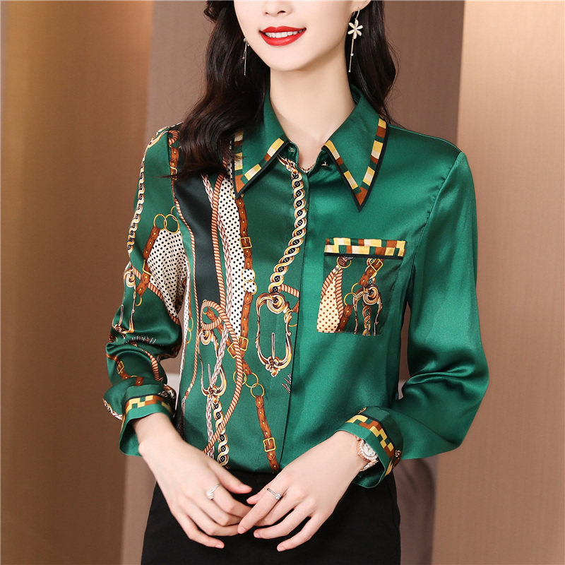 

Vintage Casual Silk Print Shirt Women Long Sleeve Classic Lapel Designer Blouses Office Ladies Button Shirts Tops 2022 Spring Autumn Chic Runway Floral Blouse Woman
