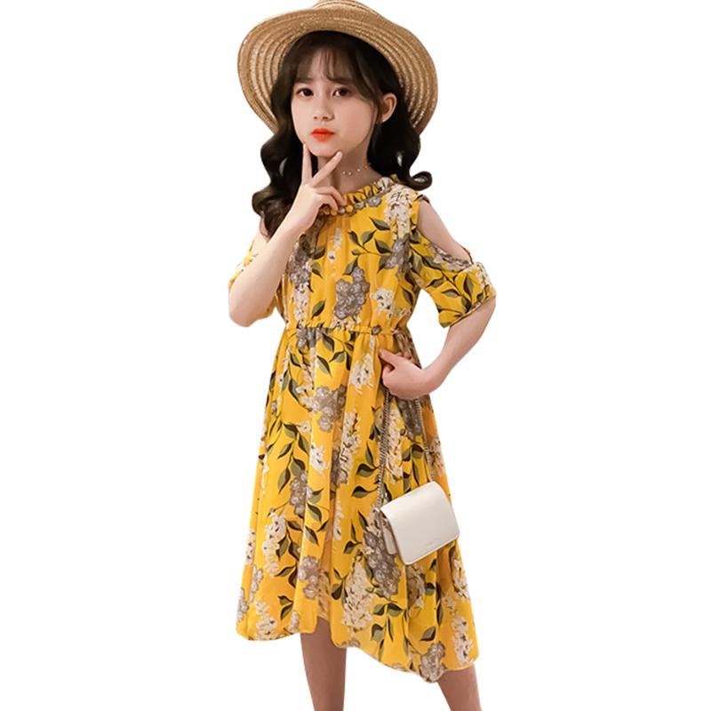 

Girl's Dresses Girl Summer Off Shoulder Dress For Girls Floral Pattern Children Teenage Childrens Clothing 6 8 10 12 14, Red;yellow