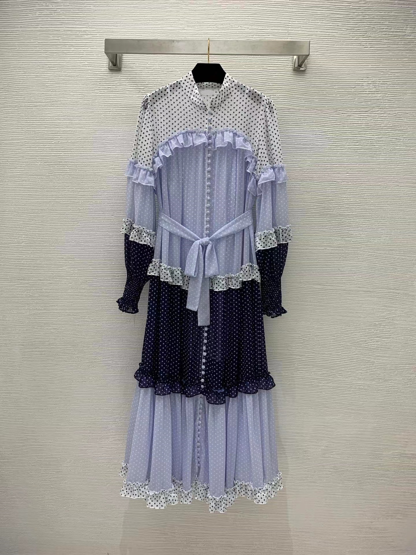 

Milan Runway Dress 2022 Spring Summer Long Sleeve Stand Collar Fashion Designer Dresses Brand Same Style Dress 407-03, Picture color