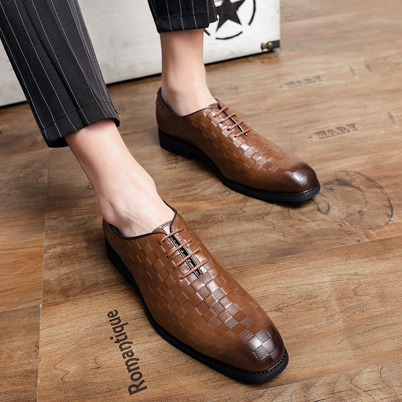 Oxford Shoes Men PU Leather Solid Color Casual Fashion Round Head Daily Professional Banquet Simple and Versatile Lace-up Business Formal Shoes D