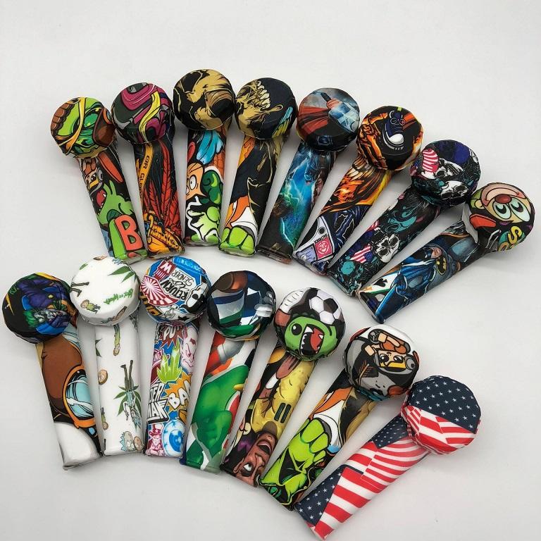 

Random Color Silicone Smoking Pipes Tobacco Rubber Smok Accessories Cigarette Holder Portable Cartoon Printed Pipe Tube