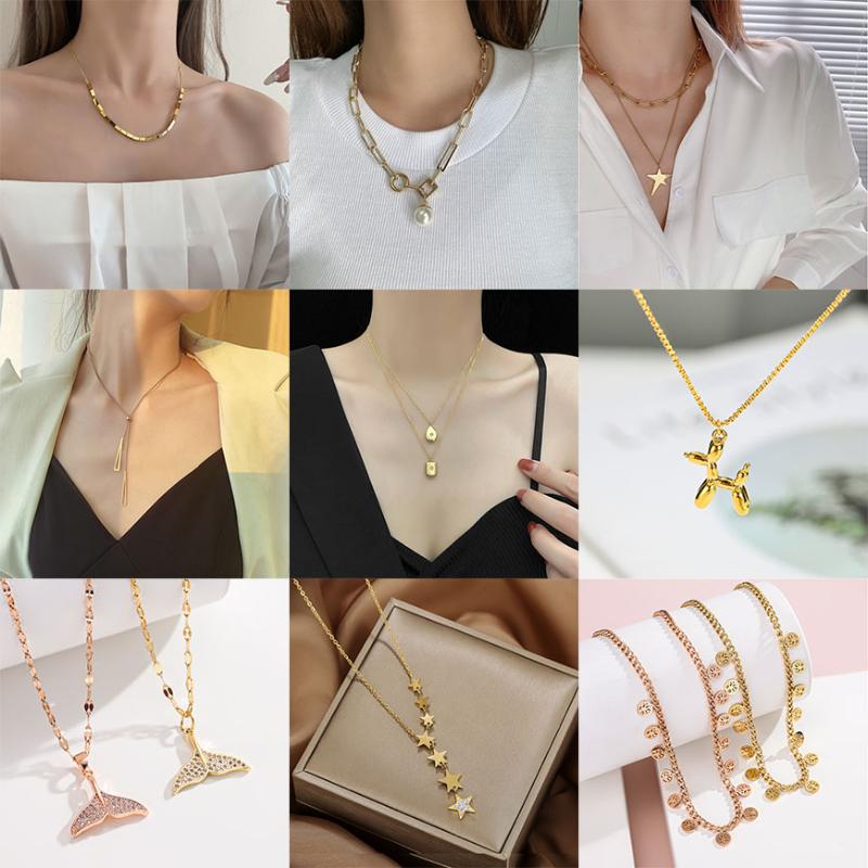 

Chains 316L Stainless Steel Geometry Star Pearl Pendant Charms Chain Choker Necklace For Women Fashion Fine Anti-Allergic Jewelry N574