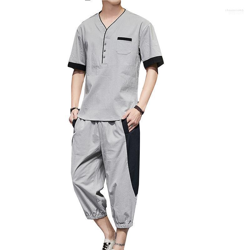 

Men's Tracksuits 5 Colors 2022 Arrivals Vintage Men Short Sleeve Blouse Cropped Pants Tracksuit Casual Chinese Style Shorts Sets Plus XXXX, Gray tracksuit men