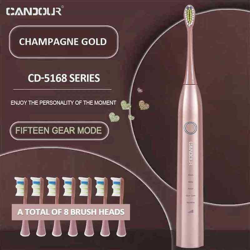 

toothbrush CANDOUR CD-5168 Sonic Electric Toothbrush Rechargeable Toothbrush IPX8 Waterproof 15 Mode USB Charger Replacement Heads Set 0419