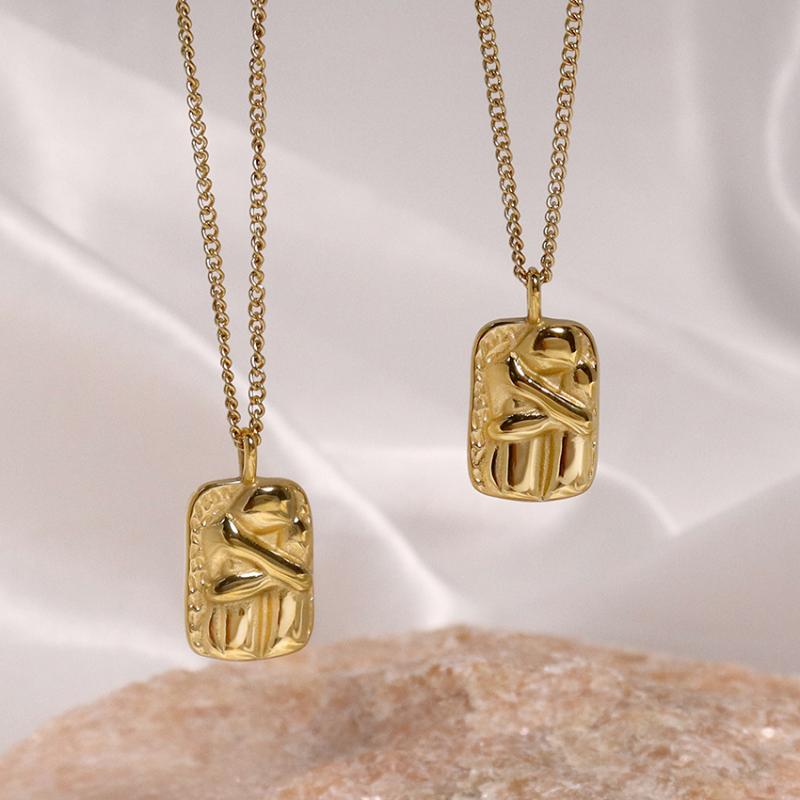 

Pendant Necklaces Lover Hug Human Face Vintage Abstract 18K Gold Plate Body Language Valentine's DayPendant