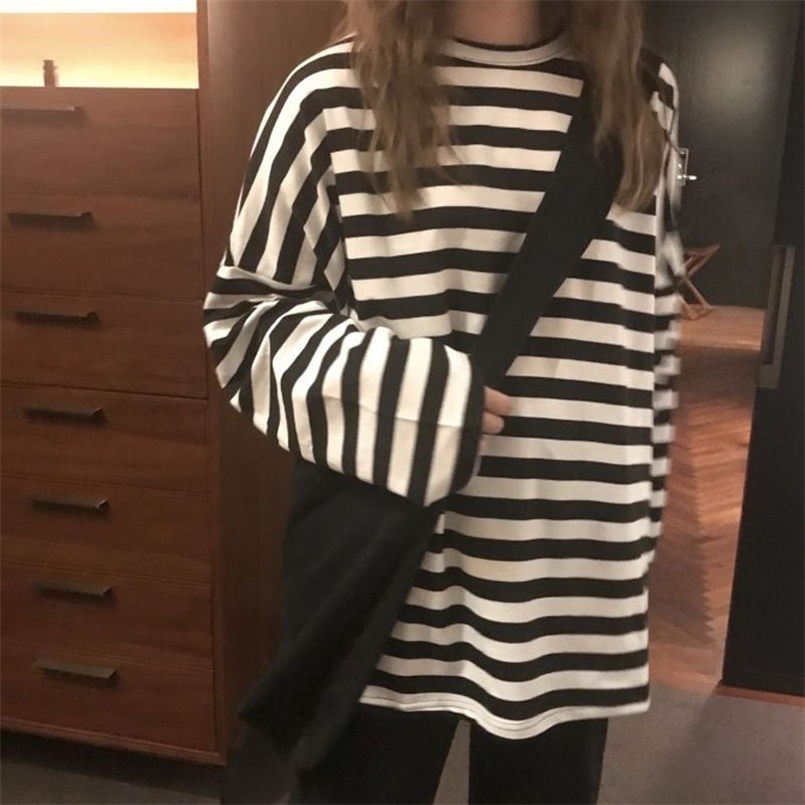 

Women harajuku Striped Tshirt Long Sleeve O Neck T Shirts ulzzang Korean Casual T Shirt Femme black Tops spring Autumn 220728, Style