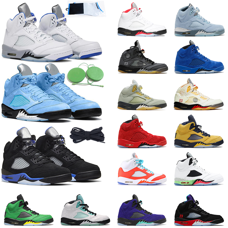 

5 unc 5s retro men basketball shoes sail aqua metallic white cement top 3 michigan oreo jumpman 5 raging bull mens sport trainer sneakers, Cream
