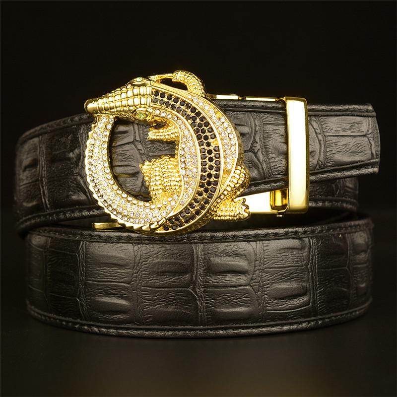 

Belts Mens Genuine Leather Luxury Animal Crocodile With Drill Automatic Buckle Pattern Casual Belt Strap For Male, Black