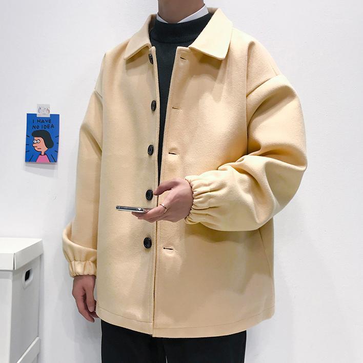 Men's Wool & Blends Pea Coat Tuch Jacket Korean Streetwear Clothing M-5XL Plus Size Men Blend Heavyweight Plain Color Long Sleeve