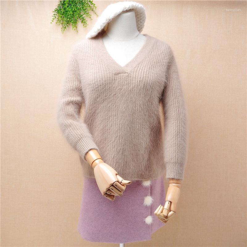 

Ladies Women Fashion Short Style Cropped Mink Cashmere Knitted Slim Bottoming V-neck Pullover Angora Fur Jumper Sweater Tops Women' Kenn22, Body55cm chest90cm