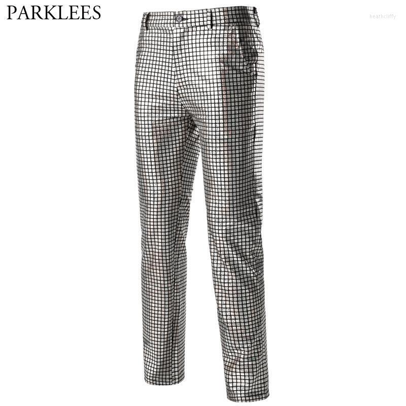 

Men's Pants Silver Sequin Trousers Men Hipster Shiny Plaid Metallic 70s Disco Mens Nightclub Stage Dance Party Cosplay Costume PantsMen's He, Colorful