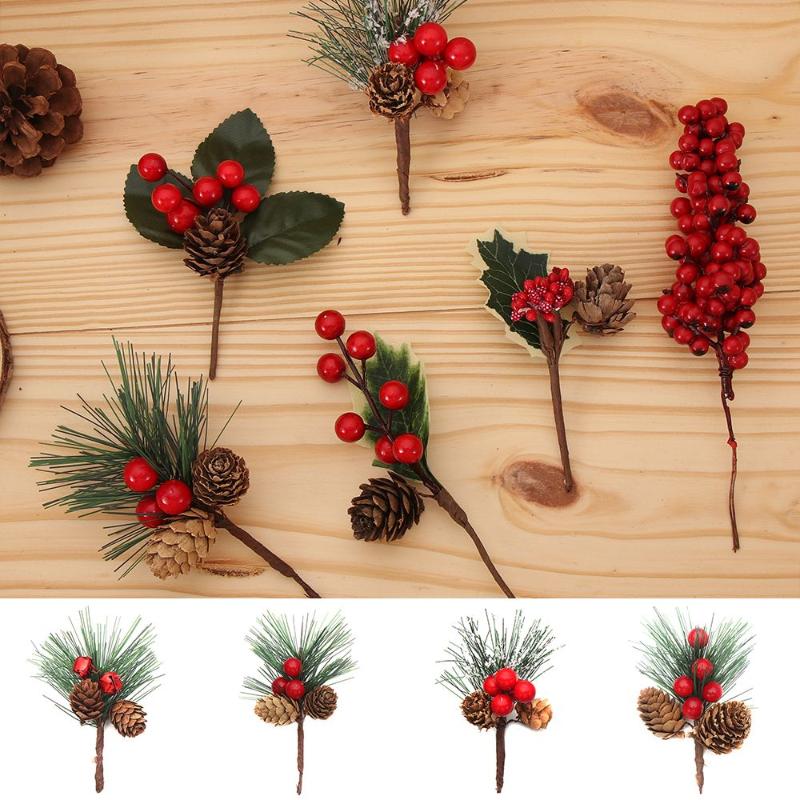 

Decorative Flowers & Wreaths 1 Bundle Artificial Flower Red Christmas Berry And Pine Cone With Holly Branches Decoration For Home Floral Dec