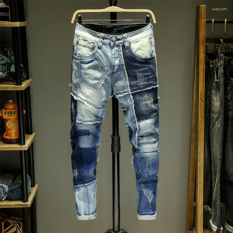 

Men's Jeans Men Splice Jean Homme Skinny Denim Ripped Spijkerbroeken Heren Biker Stretch Pants Slim Fit Trousers Warm Pantalon LuxeMen's Hea, 075