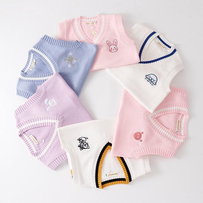 

Women's Sweaters Japanese Sweet JK Uniform Vest Women Preppy Style Cartoon Embroidery Knitted Pullovers Tank Girls Cute Waistcoat Tops, White;black